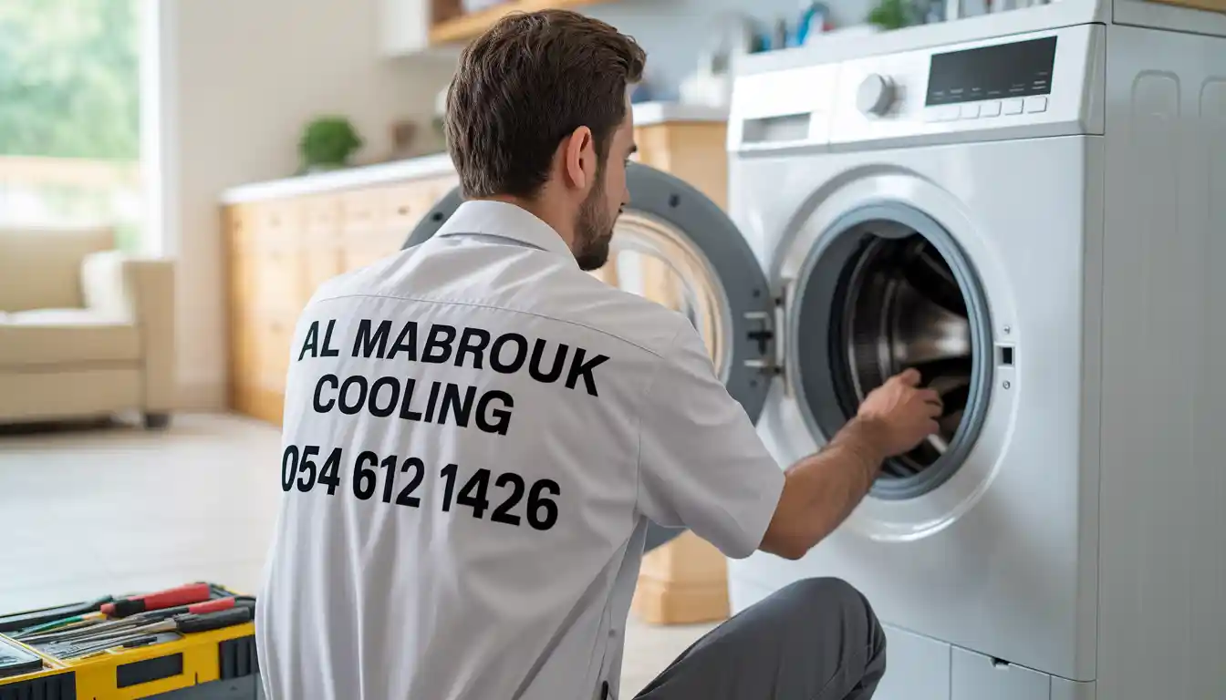 washing machine repair Jeddah, Al Mabrouk technician fixing front load washer